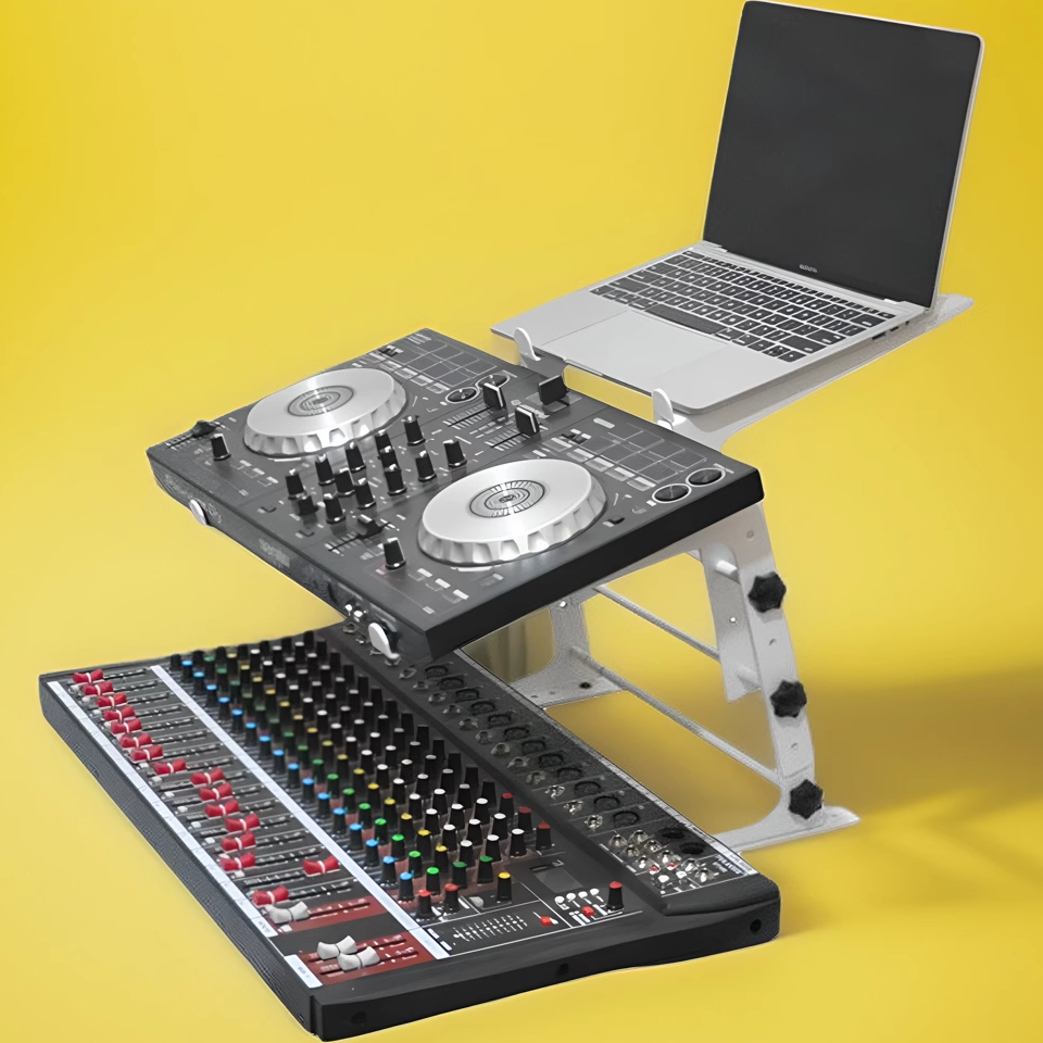 白色烤漆DJ电脑支架 桌面电音打碟架 碳钢板三层混音控制器搓碟架