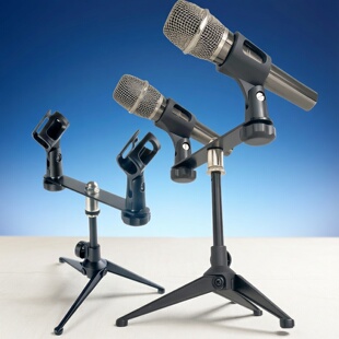 方孔夹多头麦克风架 手持双头话筒架 加厚左右平衡一托二咪头支架