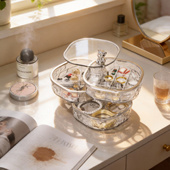 首饰盒旋转带分格多层高档精致新款 耳环发夹头绳皮筋发饰收纳盒 装