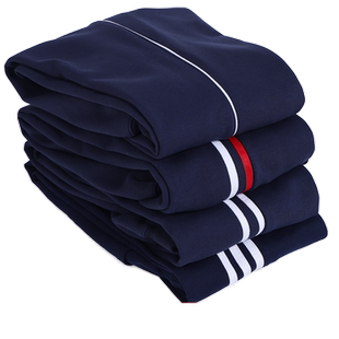 加绒加厚校服裤子藏青蓝色纯棉初中高中小学生儿童一条杠两道杠