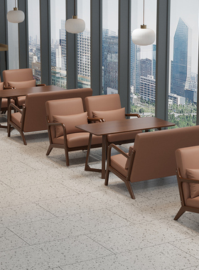 复古咖啡厅桌椅组合奶茶店清吧休闲区沙发卡座洽谈会客接待商用椅