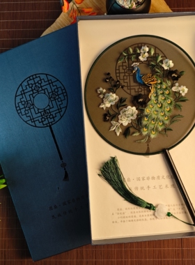 中式刺绣团扇手工刺绣国风舞蹈扇子苏绣团扇双面刺绣扇子古风团扇