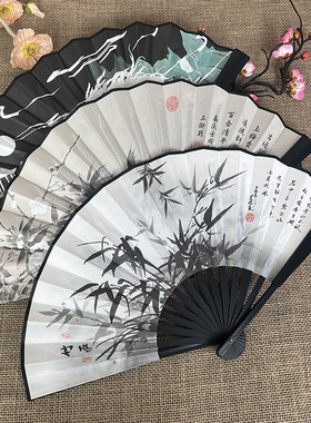 8寸10寸国潮语扇学生扇子古风双面绢布蹦迪塑料扇子折扇厂家批发
