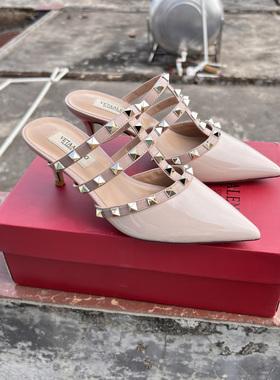 2025绝美法式铆钉高跟鞋半凉拖穆勒女士气质夏天尖头细跟包头百搭