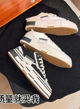 乞丐鞋半拖破烂男厚底帆布板鞋女补丁超火半踩懒人鞋女夏季一脚蹬