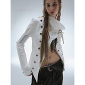 DoublePunch秋冬原创高领复古金属扣饰防风夹棉加厚拿破仑外套