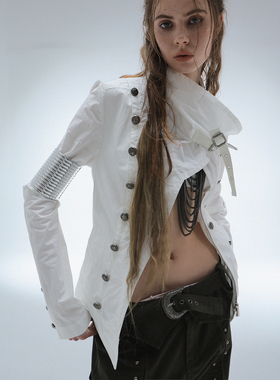 DoublePunch秋冬原创高领复古金属扣饰防风夹棉加厚拿破仑外套