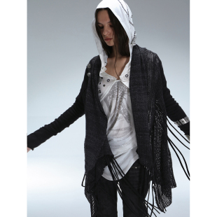 DoublePunch原创春秋修身 流浪风流苏不规则披肩造型镂空羊毛开衫