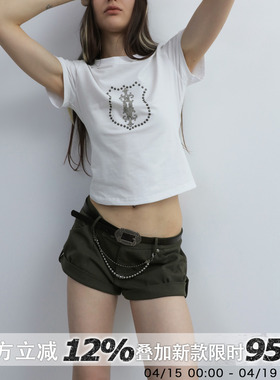 DoublePunch春夏原创复古低腰精纺羊毛料翻边mini西装短裤