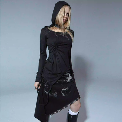 DoublePunch【8折促销】春秋原创设计连帽解构长袖多穿打底T恤