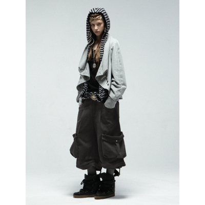 宽松工装印花复古灯笼八分中裤