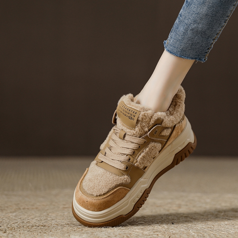 西班牙小众品牌ONGYSL毛毛鞋女秋冬加绒保暖女鞋运动休闲高帮棉鞋