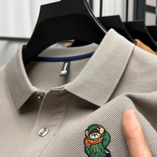 VIRRI CIAGA~刺绣小熊polo衫男短袖00%纯棉t恤夏季潮流衣服翻领