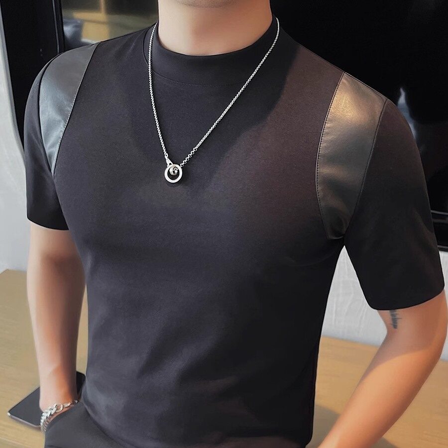 ZaSaFran半高领拼接长袖t恤男春秋打底衫高级感时尚帅气弹力修身