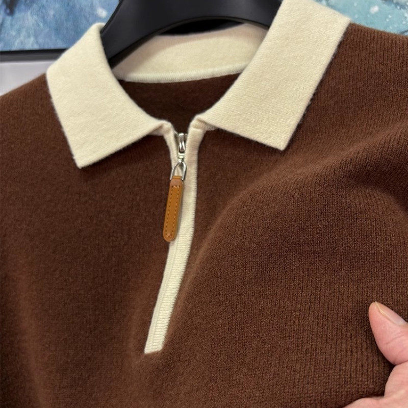 MAROLIO~100%绵羊毛！秋冬季半拉链针织衫男士休闲撞色翻领polo衫,男装,针织衫/毛衣,淘宝优惠券,粉丝福利购,淘宝优惠卷