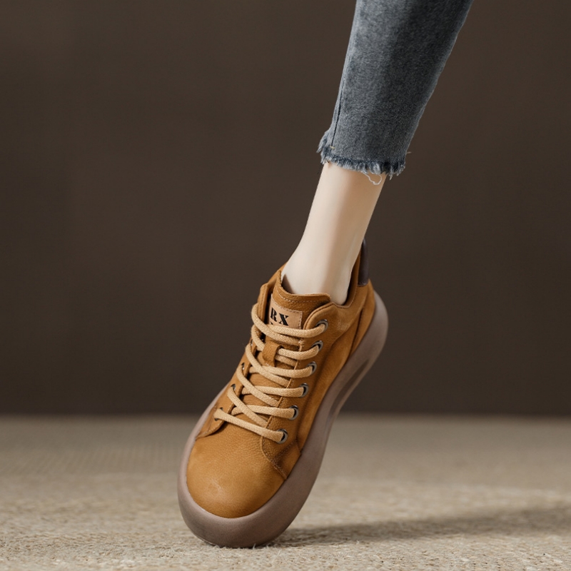 西班牙小众品牌ONGYSL真皮短靴女鞋头层牛皮厚底高帮休闲鞋马丁靴