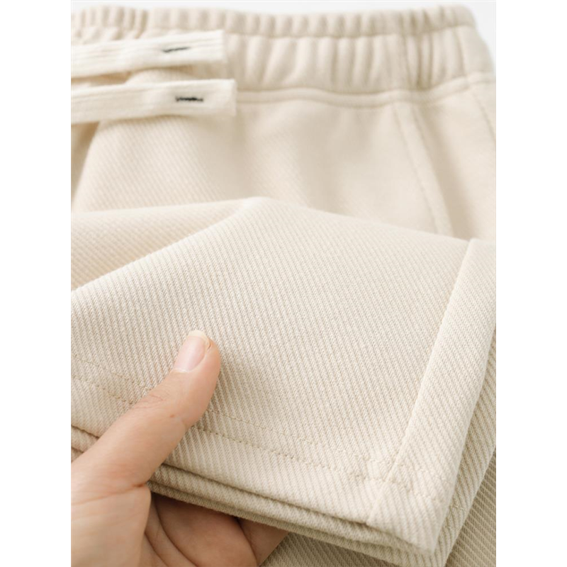 重磅杏色斜纹直筒裤卫裤男宽松百搭运动休闲裤女加绒加厚裤子秋冬