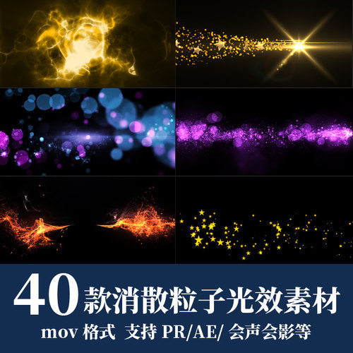 pr/ae炫酷消散粒子光斑光效透明通道LED舞台背景动态唯美视频素材