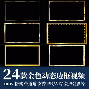 pr/ae视频素材金色动态边框闪烁光效粒子光线装饰动画mov透明通道