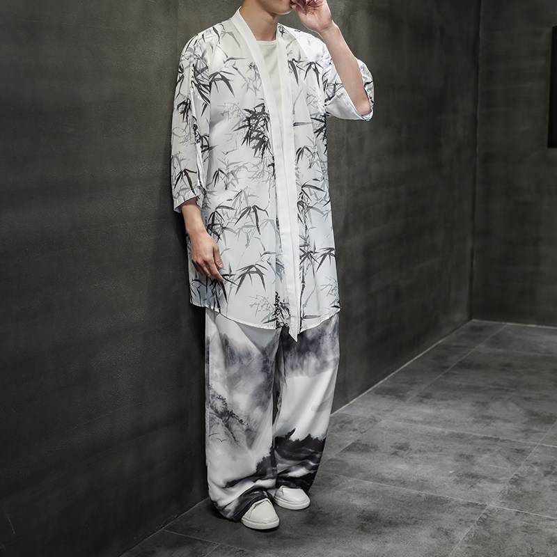 中国风夏季冰丝中长款防晒衣套装男 QT4003-TZ68p120图片