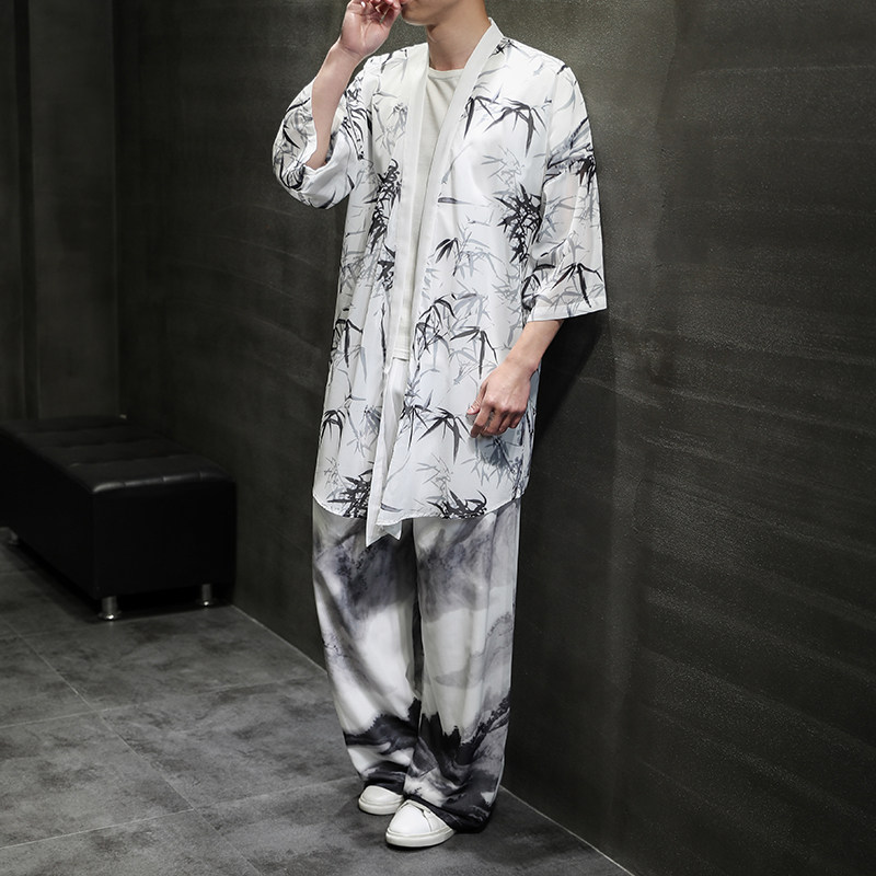中国风夏季冰丝中长款防晒衣套装男QT4003-TZ68p120,男装休闲套装,星座815（原A203）