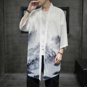 2021中国风印花五分袖开衫汉服防晒衣QT4003-2103-P40 黑洞图片