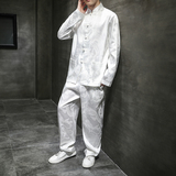 中国风男装古风休闲唐装汉服盘扣套装QT4003-TZ108p100，男装休闲套装，星座815（原A203）