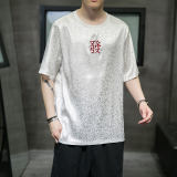 2021夏季中国风冰丝发财刺绣五分袖T恤男潮QT4003-NB31p55黑洞，男装T恤，星座815（原A203）