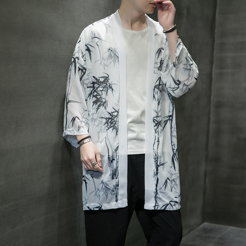 2021中国风印花五分袖开衫汉服防晒衣QT4003-2103-P40,男装风衣,星座815（原A203）