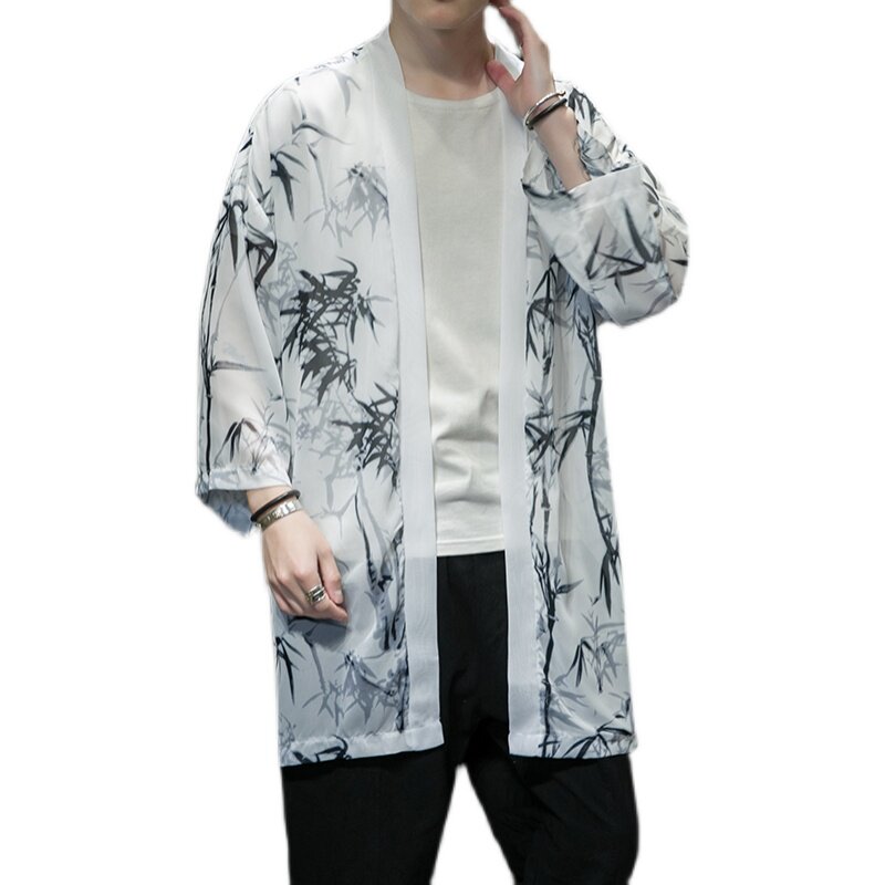 2021中国风印花五分袖开衫汉服防晒衣QT4003-2103-P40,男装风衣,星座815（原A203）