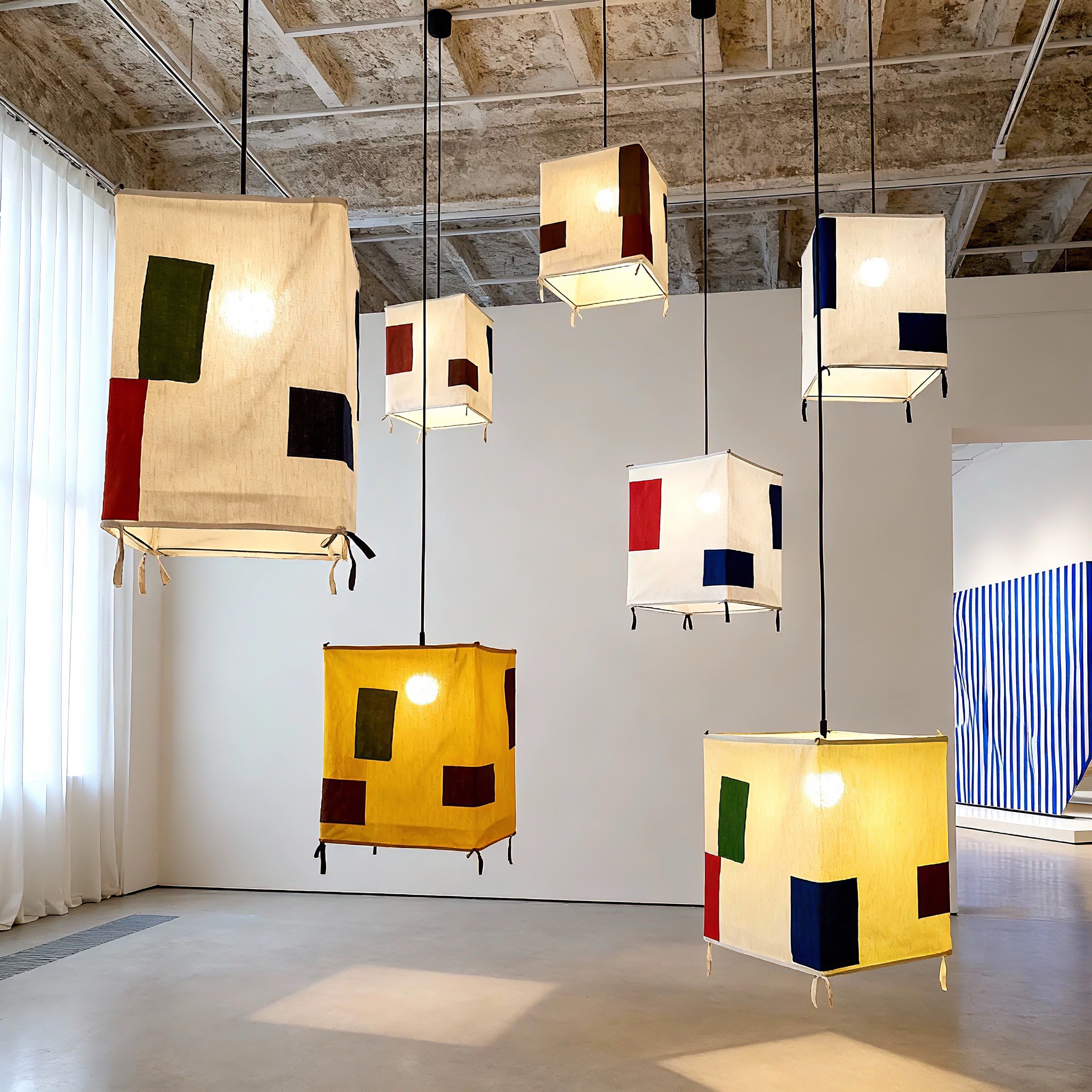 侘寂风布艺方块餐饮连锁店吊灯