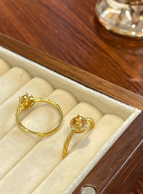 璀璨星河天然黄水晶s925银戒指女款招财转运珠指环送闺蜜生日礼物