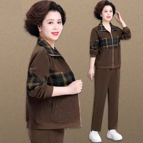 中老年妈妈春季灯芯绒套装
