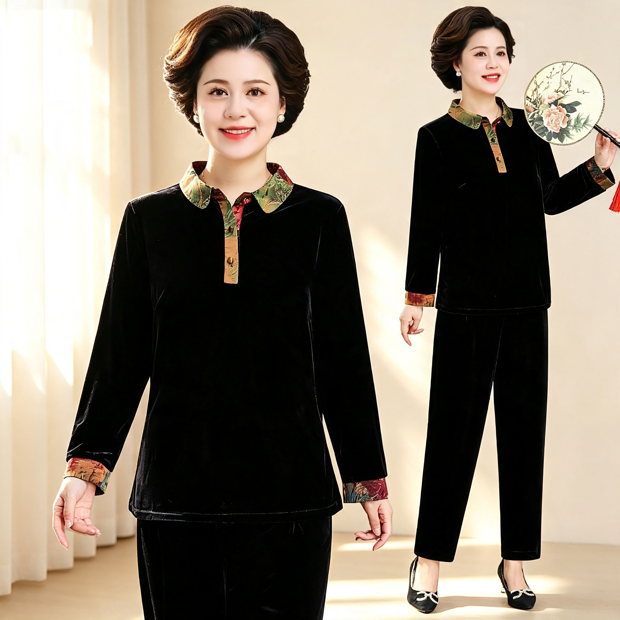妈妈装2026新款金丝绒两件套女秋季时尚潮流中老年休闲运动服套装