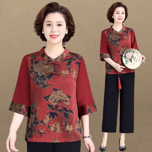 中老年妈妈夏季短袖休闲套装