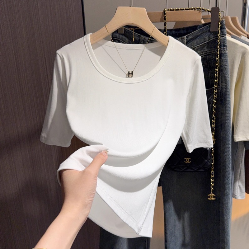 短袖正肩t恤女中袖五分袖上衣