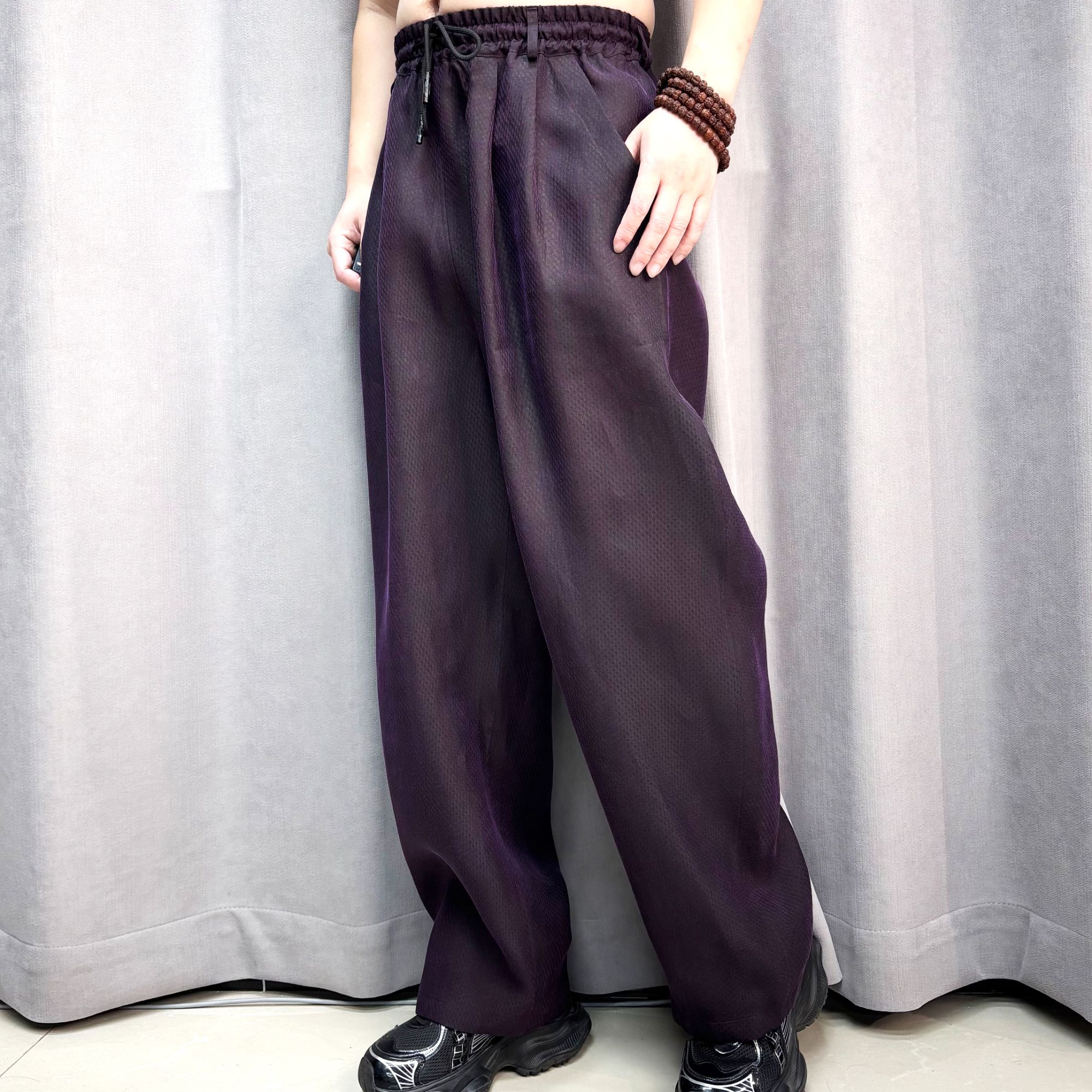 老莨纱桑蚕丝香云纱阔腿裤高腰休闲裤长裤夏季松紧腰卫裤2562