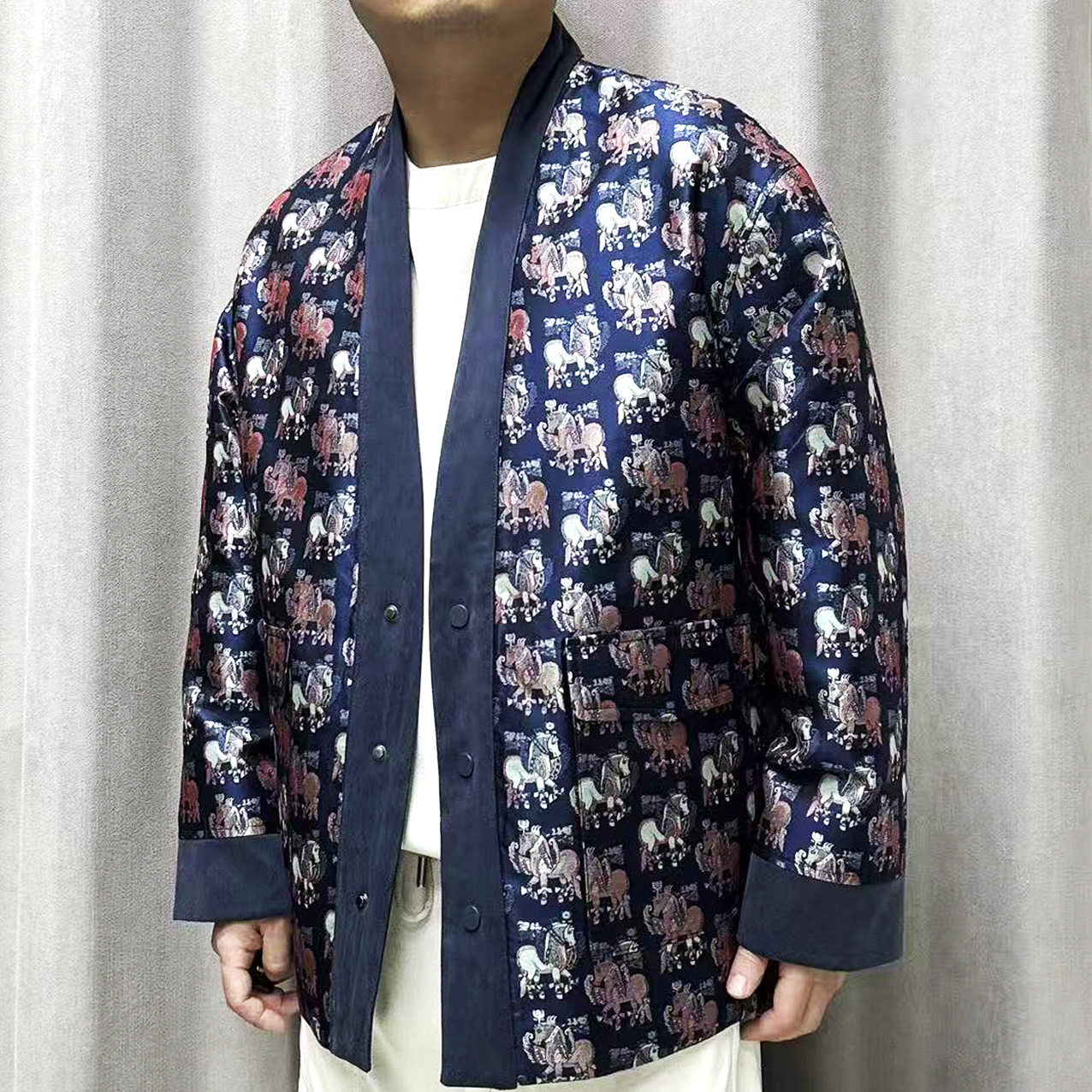 桑蚕丝蜀锦色织外套男士道袍领