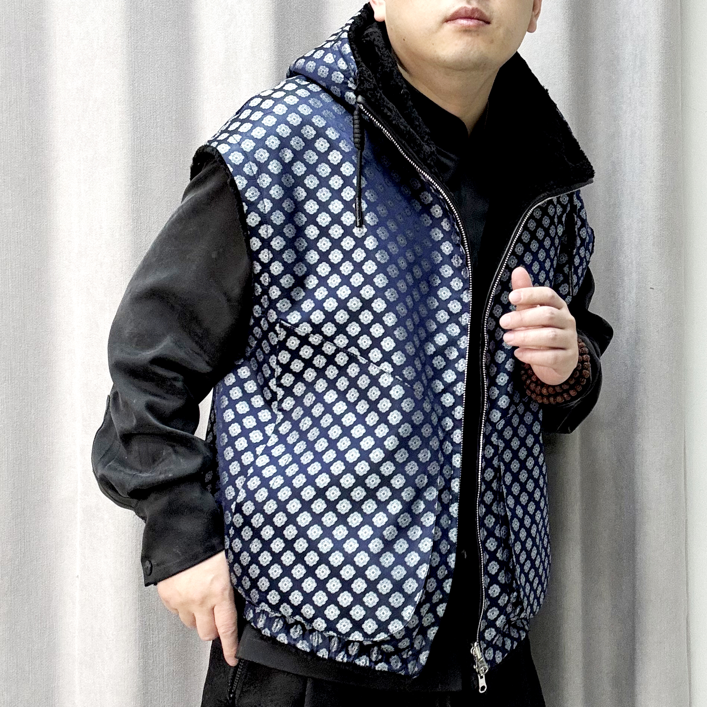 宋锦皮毛一体马甲套装