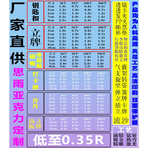 亚克力定制钥匙扣挂件冰箱贴立牌