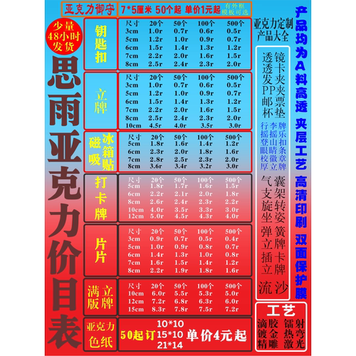 亚克力定制钥匙扣挂件冰箱贴立牌