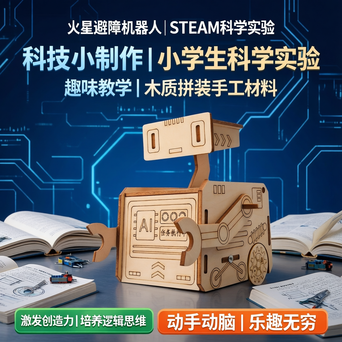 科技小制作小学生科学实验火星避障机器人STEAM趣味教学手工材料