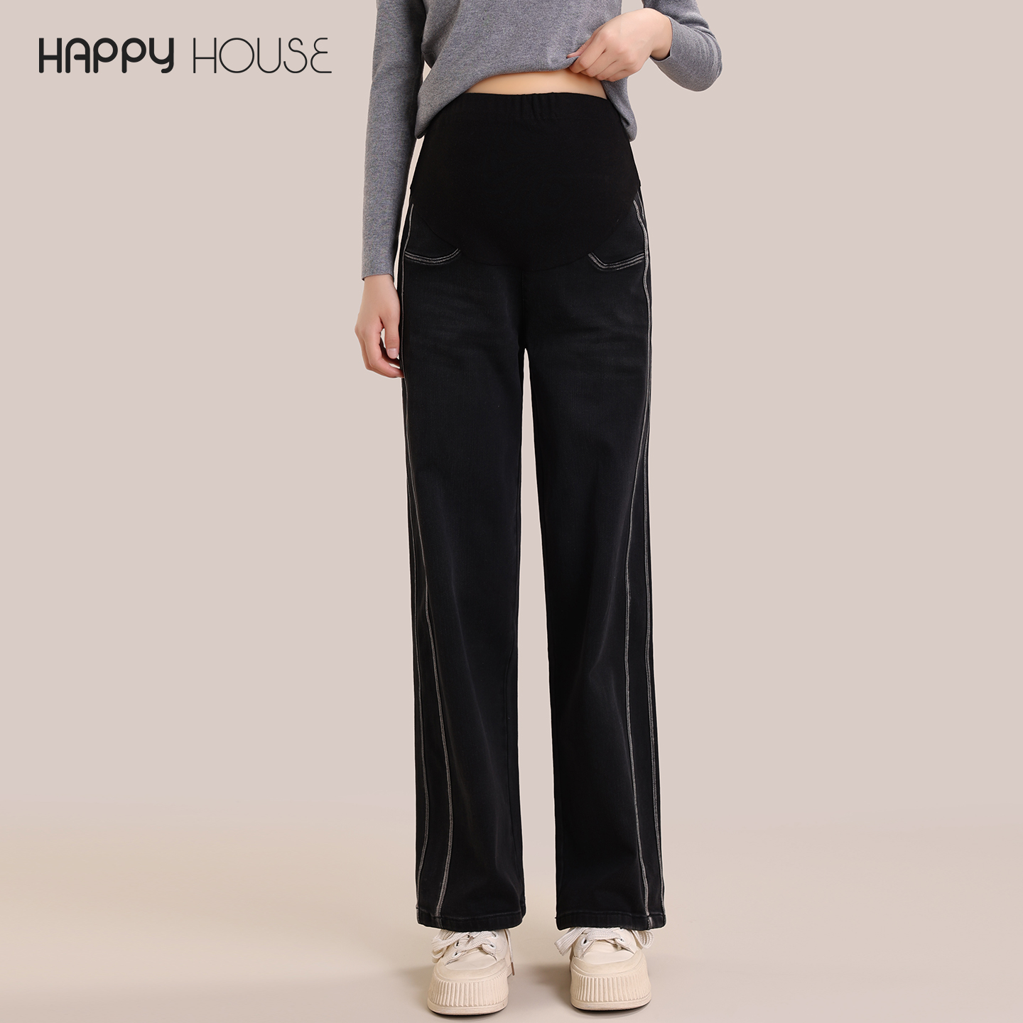 雪绒弹力孕妇牛仔裤冬装2024新款时尚直筒裤