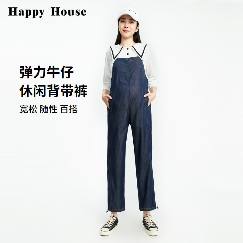 快乐屋孕妇裤子背带裤春夏不掉色牛仔裤弹力可调节小个子休闲裤