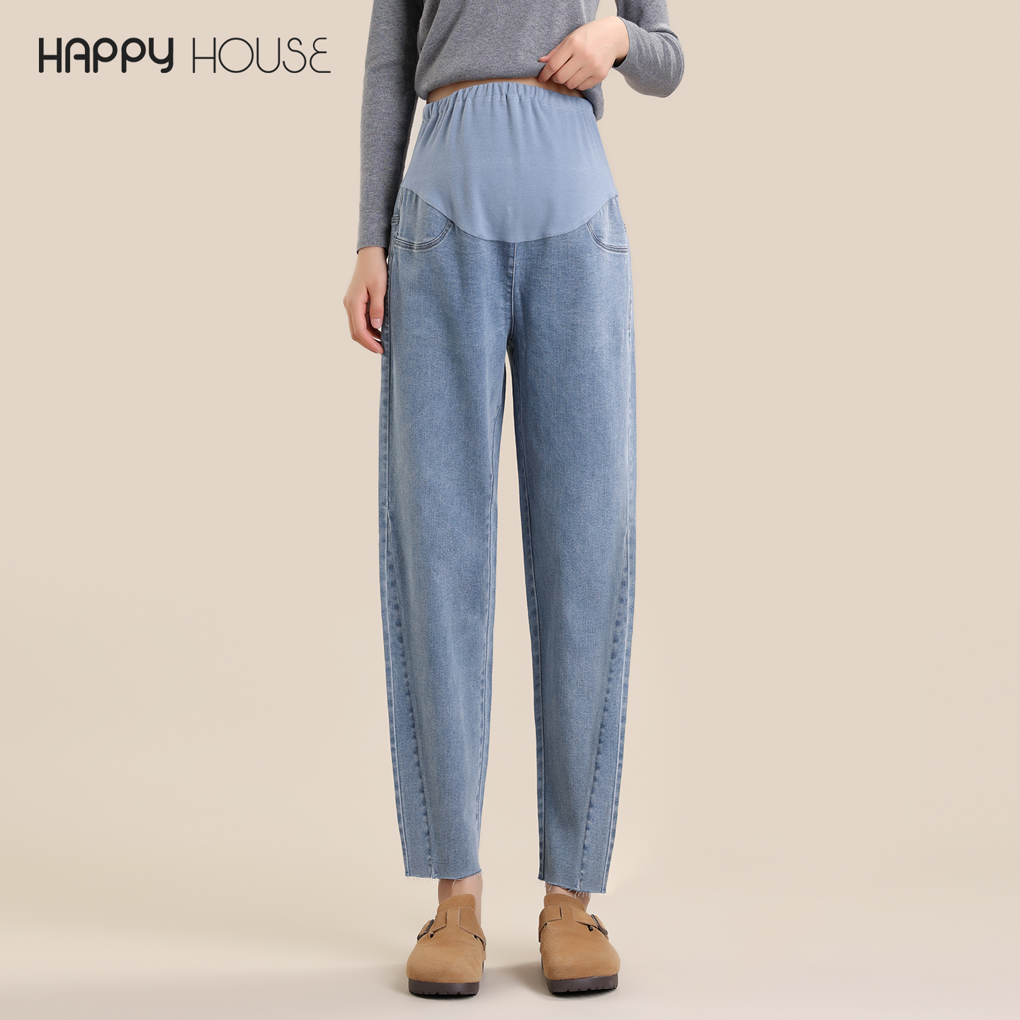 快乐屋孕妇直筒裤老爹裤牛仔裤