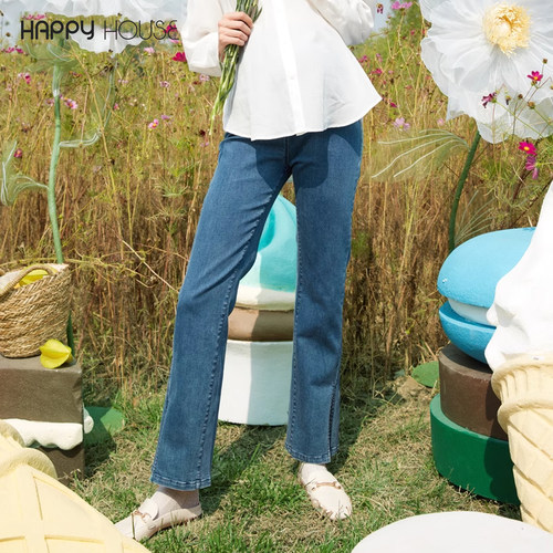 快乐屋孕妇开叉喇叭裤显瘦牛仔裤