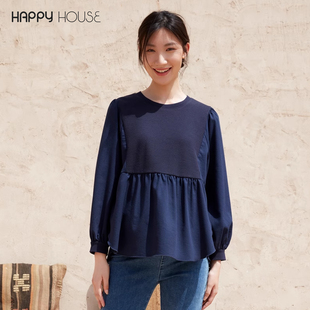 打底衫 快乐屋时尚 长袖 秋装 百搭卫衣宽松T恤 拼接孕妇上衣2025新款