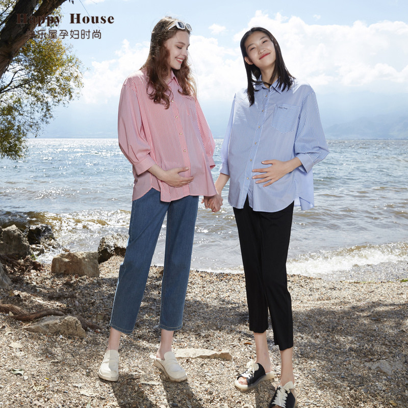 快乐屋孕妇牛仔裤2023年新款云朵棉弹力老爹裤显瘦休闲九分裤外穿