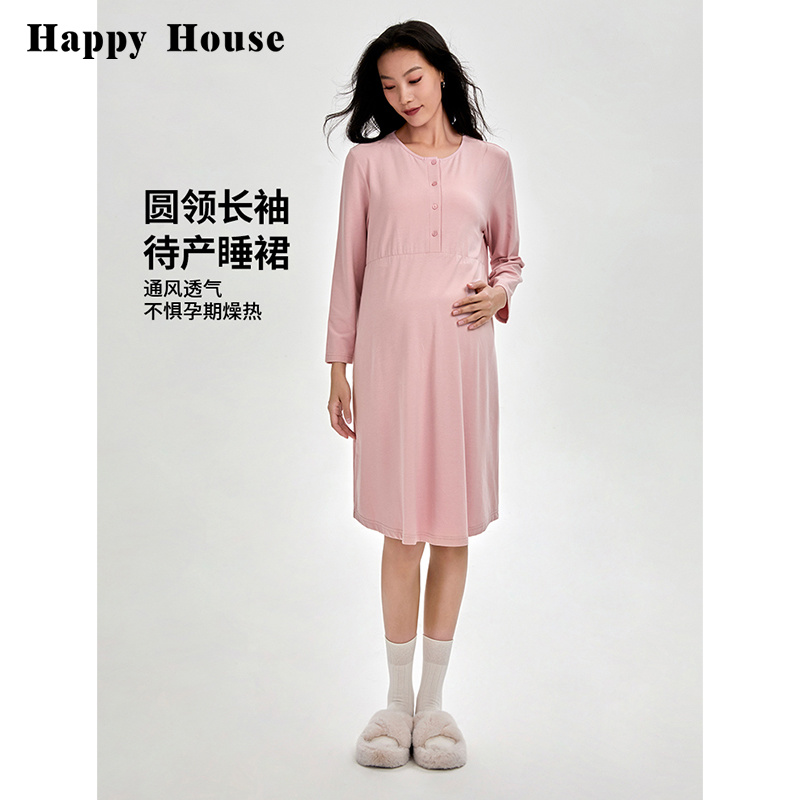 孕妇睡裙春秋2024新款针织哺乳睡衣产后月子