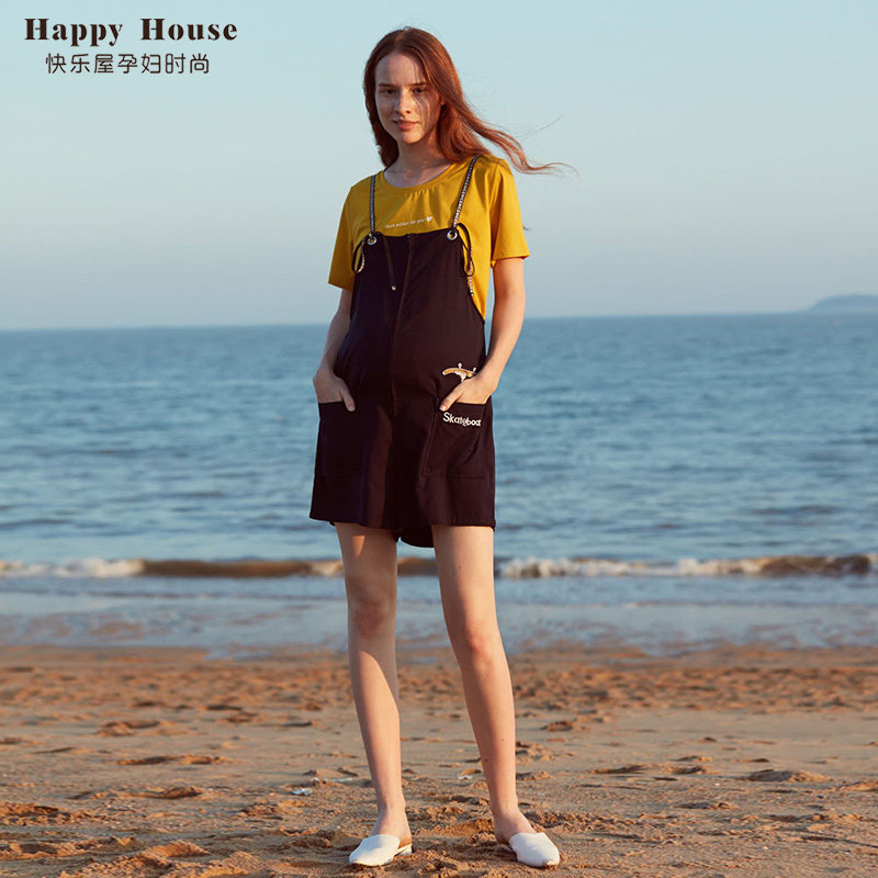 快乐屋孕妇背带短裤夏季2026新款天丝孕妇短裤薄款外穿孕妇裤子潮